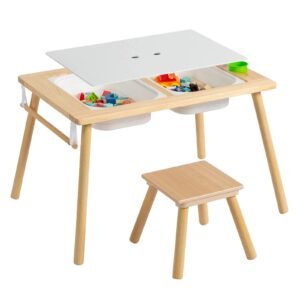 Kids Wooden Sensory Activity Table with Stool – US Delivery Only